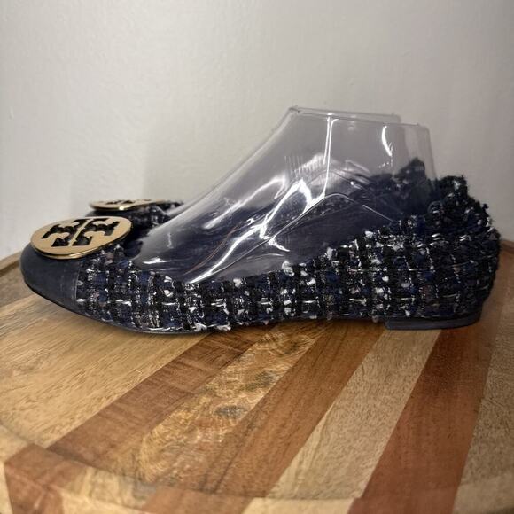 TORY BURCH Serena Reva Rare Navy White Boucle Tweed Ballet Flat Sz 8.5 $225‎ - Picture 4 of 13